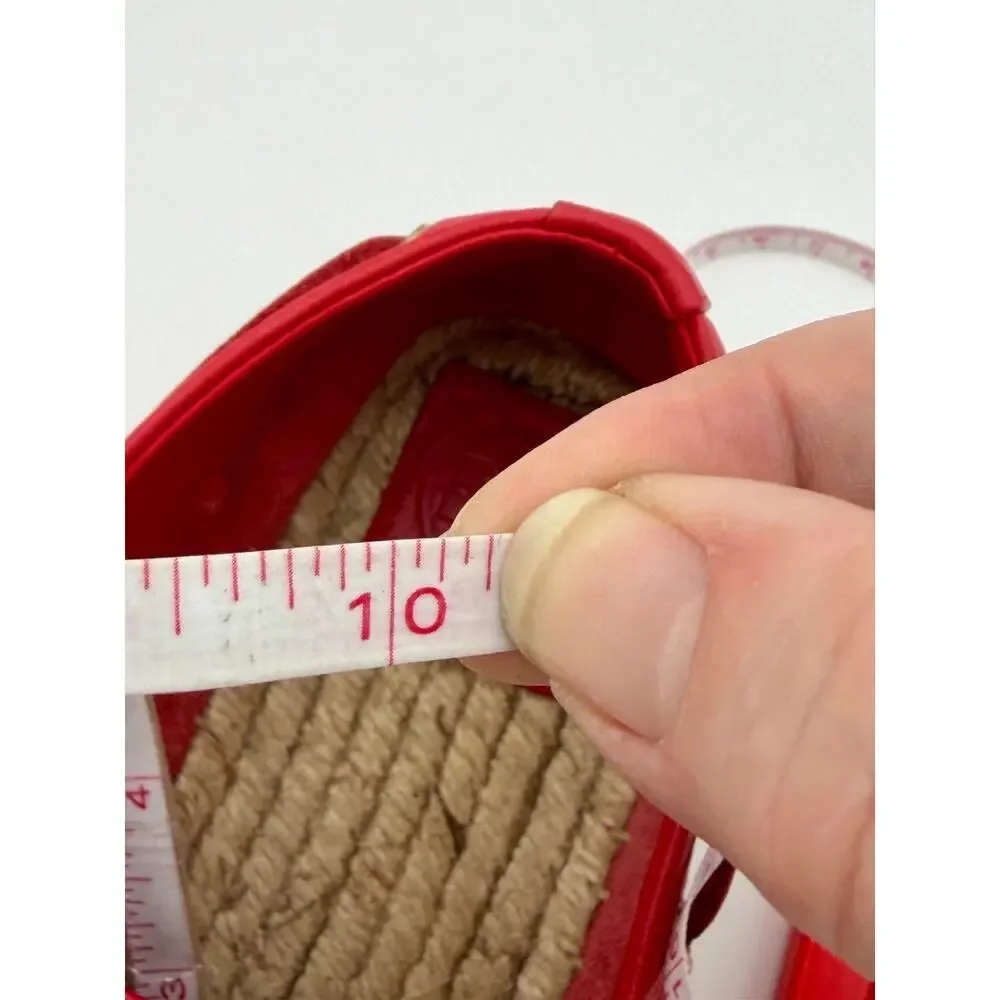 Tory Burch Skipper Boat Shoes Espadrilles Red Leather Size 9.5 Flatforms Flats